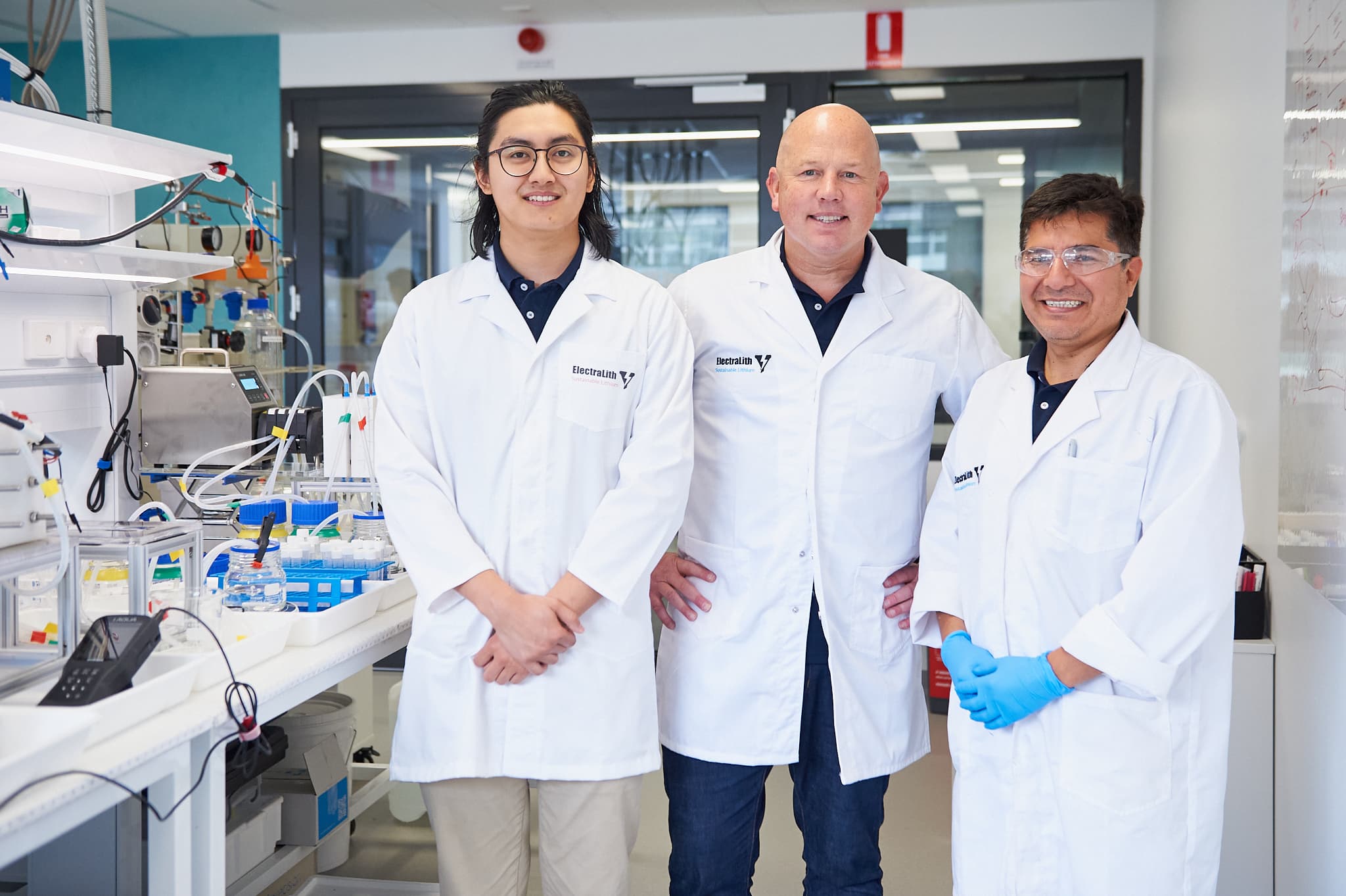 Dr Nathan Eden left Charlie Mc Gill center Erwin Rodriguez right at Electra Lith lab